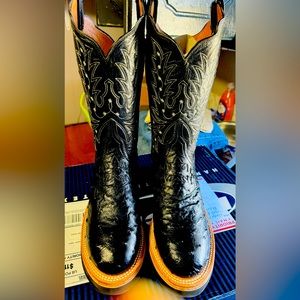 Ladies Lucchese 2000 black ostrich skin boots with crape soles.